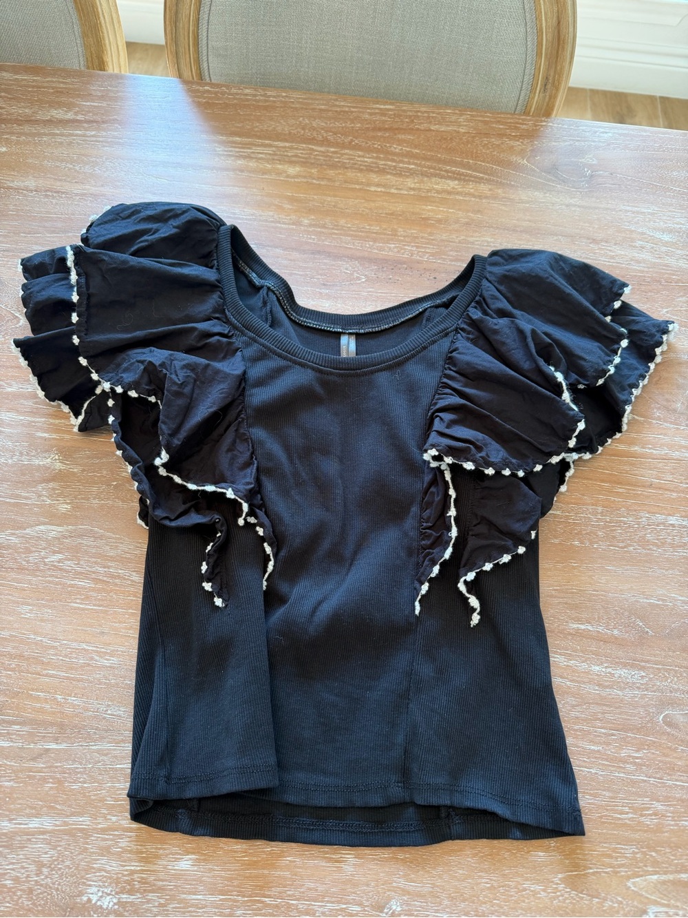 Anthropologie Black Ribbed Knit Top